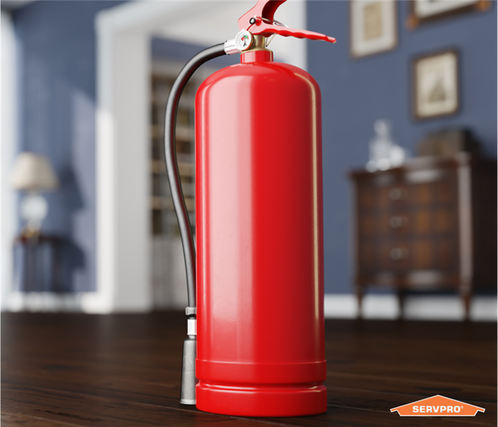 Photo of a fire extinguisher in a home living room